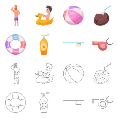 Havuzu ve yüzme işaret illüstrasyon vektör. Hisse senedi için havuz ve etkinlik vektör simge kümesi.