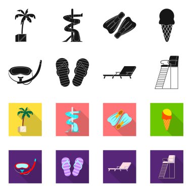 Yalıtılmış nesne havuzu ve yüzme işareti. Hisse senedi için havuz ve etkinlik vektör simge topluluğu.