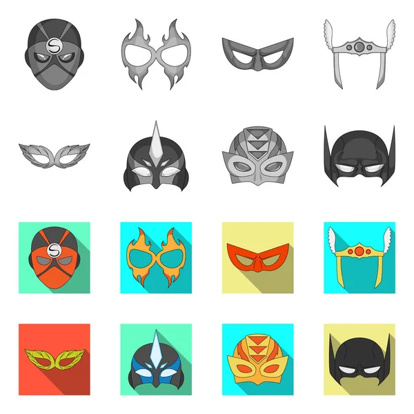 Isolerade objekt av hjälte och mask symbol. Uppsättning av hjälte och superhjälte vektor ikon för lager. — Stock vektor