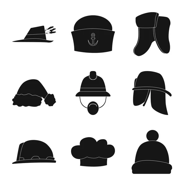Vektor-Design von Kopfbedeckungen und Mützensymbolen. Kollektion von Kopfbedeckungen und Accessoire-Vektor-Symbol für Aktien. — Stockvektor