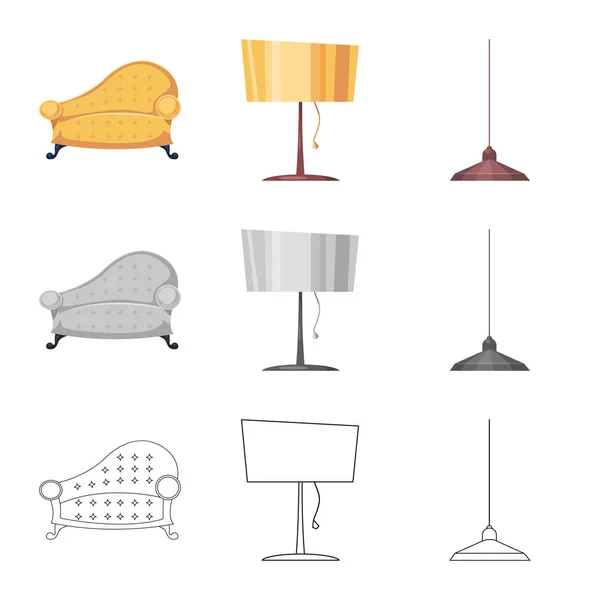 Objet isolé de mobilier et enseigne appartement. Ensemble de meubles et illustration vectorielle de stock de maison . — Image vectorielle