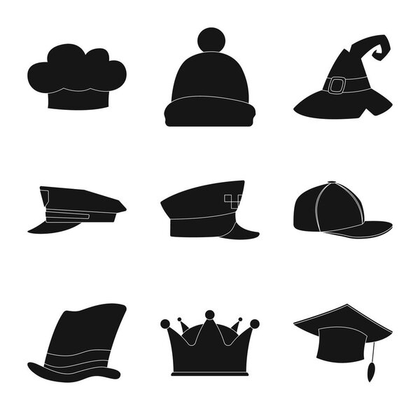 Isolated object of headwear and cap symbol. Collection of headwear and accessory vector icon for stock.