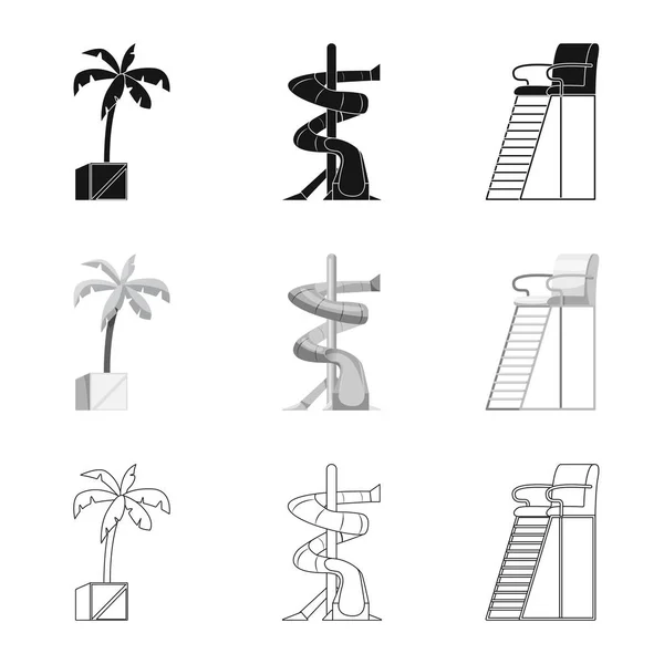 Vektor-Design von Pool und Schwimmbad-Logo. Sammlung von Pool und Aktivitätssymbolen für das Web. — Stockvektor