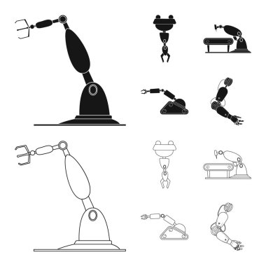 Robot ve fabrika logo vektör Illustration. Web için robot ve uzay hisse senedi simgesi kümesi.