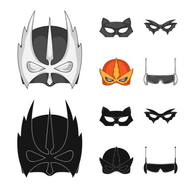 Kahraman ve maske simgesinin vektör resmi. Kahraman ve süper kahraman hisse senedi vektör çizim seti.