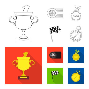 Araba ve ralli işareti yalıtılmış nesne. Araba ve yarış hisse senedi vektör çizim topluluğu.