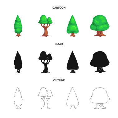 Ağaç ve doğa işaret yalıtılmış nesne. Ağaç ve taç hisse senedi vektör çizim topluluğu.
