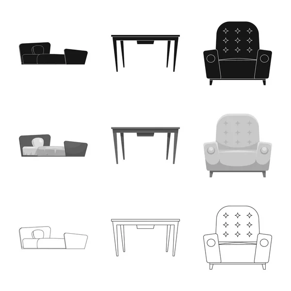 Objeto aislado de muebles y letrero de apartamento. Colección de muebles y el icono del vector del hogar para la acción . — Vector de stock