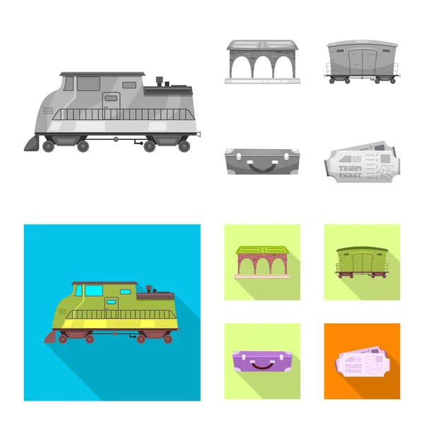Izolovaný objekt od vlakového nádraží a ikony. Kolekce z vlaku a lístek burzovní symbol pro web. — Stockový vektor