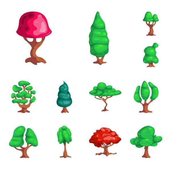 Objeto aislado de árbol y símbolo de la naturaleza. Colección de árbol y corona stock vector ilustración . — Vector de stock