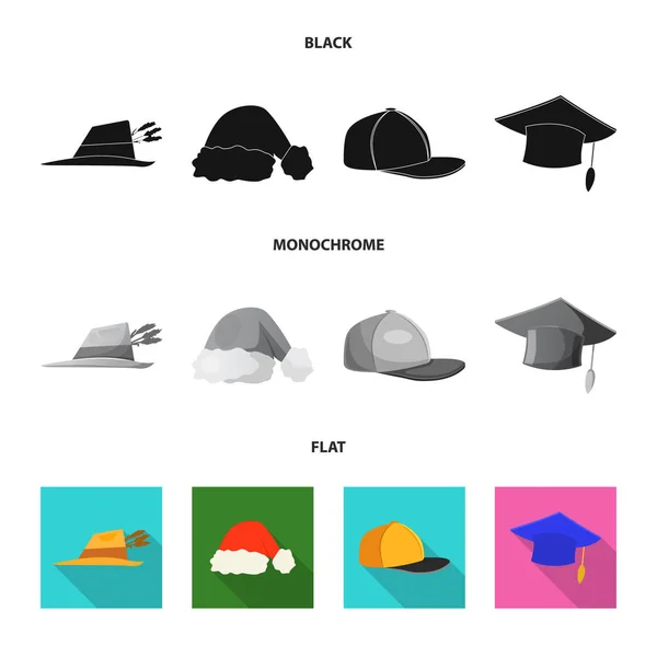 Изолированный объект головной убор и логотип шапки. Набор головных уборов и значок вектора аксессуаров для склада . — стоковый вектор