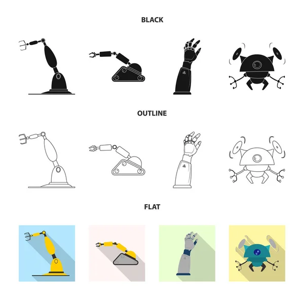 Изолированный объект робота и заводской символ. Коллекция символов робота и космического запаса для сети . — стоковый вектор