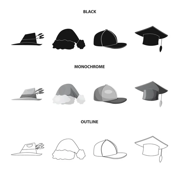 Απομονωμένο αντικείμενο καπέλα και καπάκι σύμβολο. Συλλογή από καπέλα και αξεσουάρ σύμβολο μετοχής για το web. — Διανυσματικό Αρχείο
