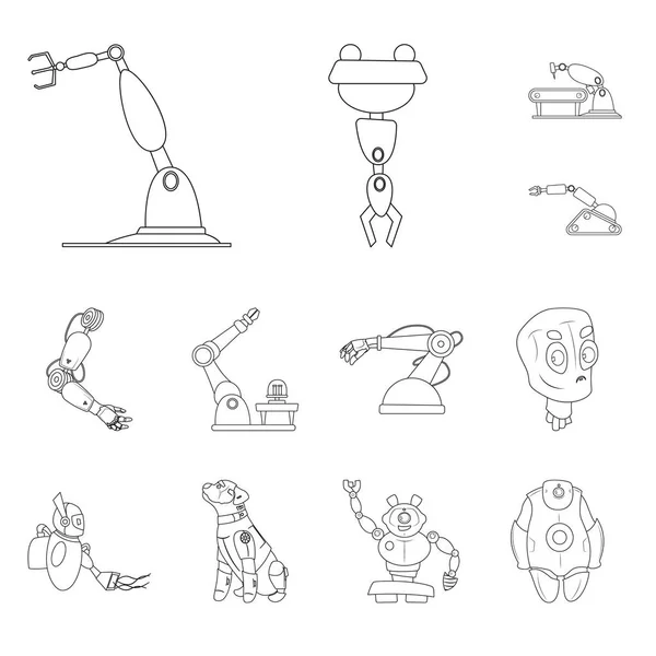 Geïsoleerde object van robot en fabriek symbool. Collectie van robot en ruimtevaart voorraad vectorillustratie. — Stockvector