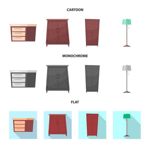 Objeto isolado de mobiliário e logotipo do apartamento. Conjunto de móveis e ilustração do vetor de estoque em casa . — Vetor de Stock
