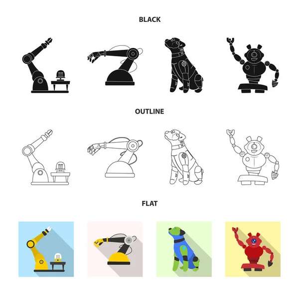 Ilustración vectorial de robot y símbolo de fábrica. Colección de robot e ilustración de vector de stock espacial . — Vector de stock