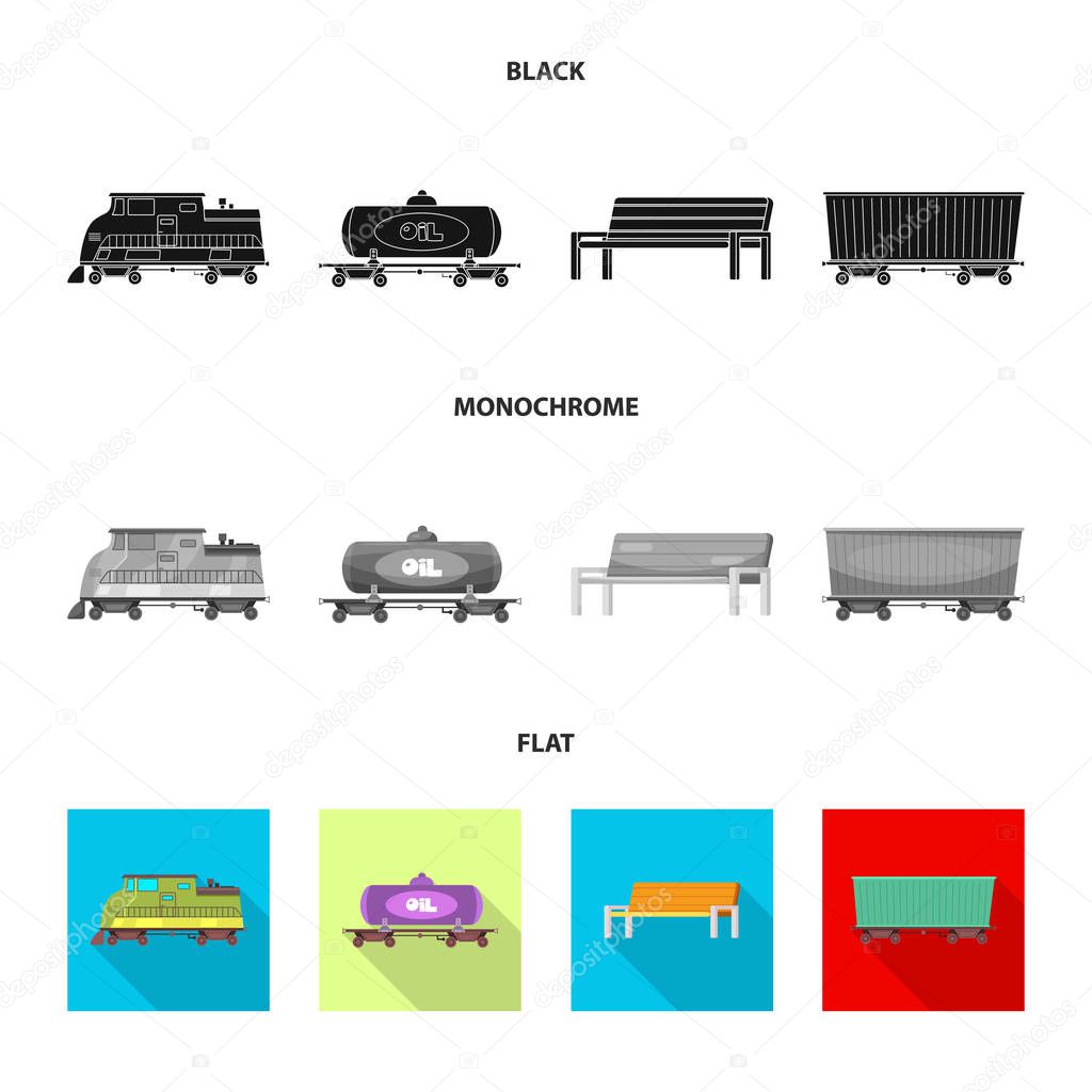 Isolated object of train and station symbol. Set of train and ticket vector icon for stock.