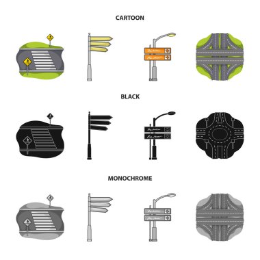 Yön işaretleri ve diğer web simgesi çizgi film, siyah, tek renkli tarzı. Yol kavşak ve işaretler simgeler kümesi koleksiyonundaki.