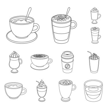 Kahve anahat simgeleri set koleksiyonu tasarım için farklı türde. Kahve içecek vektör simge stok web çizim.