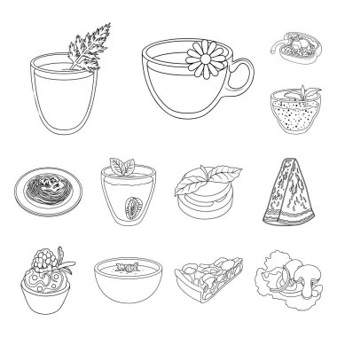 Set koleksiyonu tasarım için vejetaryen yemek anahat simgeleri. Sebze ve süt gıda vektör simge stok web çizim.