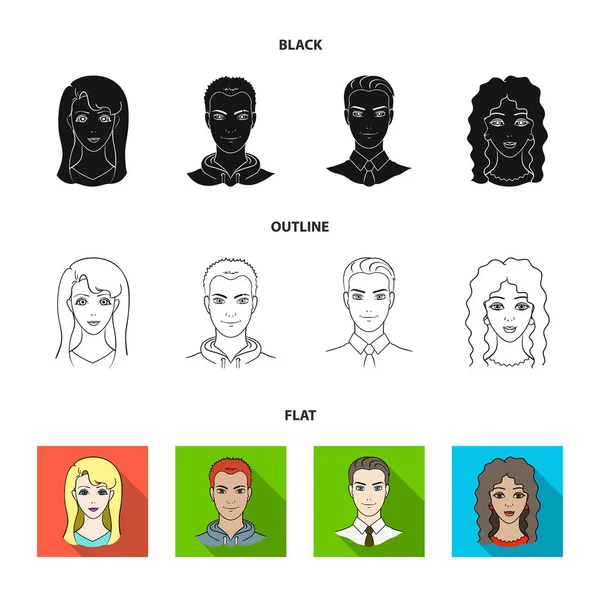 Diferentes olhares de jovens pessoas.Avatar e ícones de coleção de conjuntos de rosto em desenho animado estilo vetor símbolo estoque ilustração web . —  Vetores de Stock