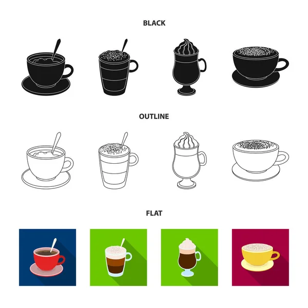 Américain, tardif, irlandais, cappuccino.Different types de café ensemble icônes de la collection en noir, plat, contour — Image vectorielle