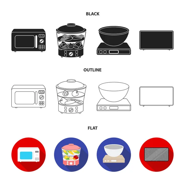 Vapor, horno microondas, escamas, lcd tv.Household conjunto colección iconos en el estilo de dibujos animados vector símbolo stock illustration web . — Vector de stock