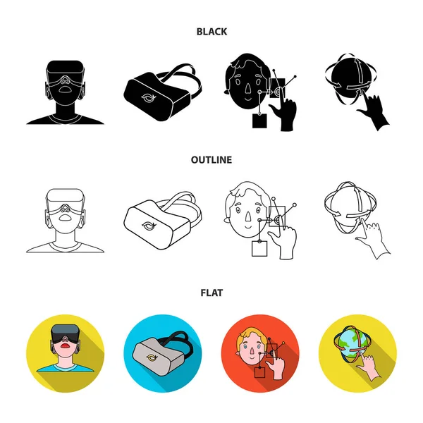 Innovation, l'homme, la tête, la main. réalité virtuelle ensemble icônes de collection dans le style de dessin animé vectoriel symbole illustration web . — Image vectorielle