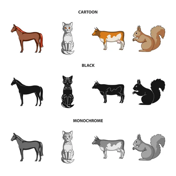 Horse, cow, cat, squirrel and other kinds of animals.Animals set collection icons in cartoon,black,monochrome style vector symbol stock illustration web. — Stock Vector