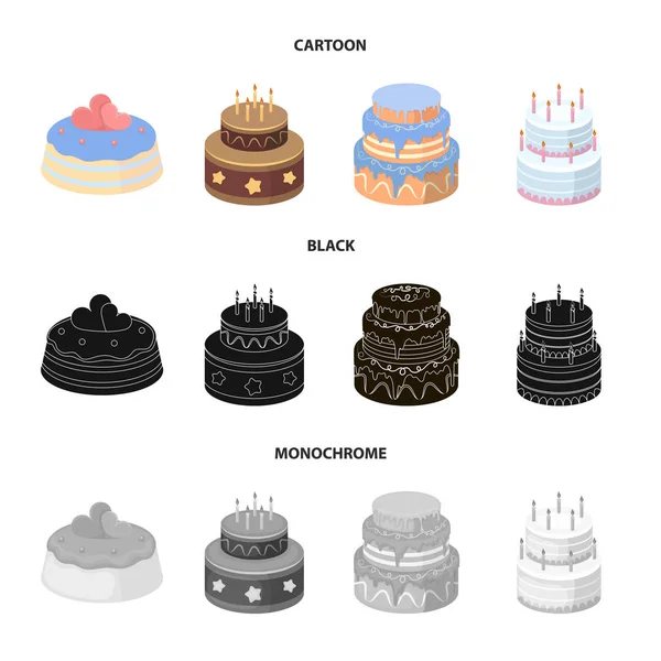 甜, 甜点, 奶油, 糖浆。蛋糕国家集合图标在卡通, 黑色, 单色风格矢量符号股票插画网站. — 图库矢量图片