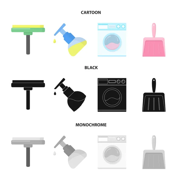Cleaning and maid cartoon,black,monochrome icons in set collection for design. Equipment for cleaning vector symbol stock web illustration. — Stock Vector