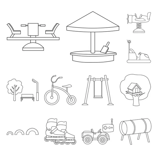Spielplatz, Unterhaltung umreißen Symbole in Set-Kollektion für Design. Attraktion und Ausrüstung Vektor Symbol Stock Web Illustration. — Stockvektor