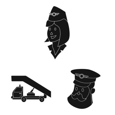 Havaalanı ve uçak işareti yalıtılmış nesne. Hisse senedi için Havaalanı ve uçak vektör simge kümesi.