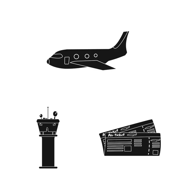 공항과 비행기 상징의 고립 된 개체입니다. 웹에 대 한 공항과 비행기 주식 기호 모음. — 스톡 벡터