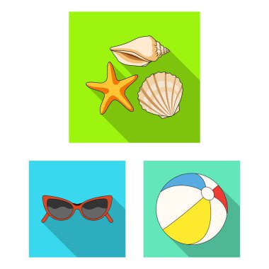 Yaz dinlenme set koleksiyonu tasarım için düz simgeler. Beach Aksesuar vektör simge stok web çizimi.