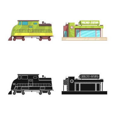 Tren ve İstasyonu sembolü yalıtılmış nesne. Tren ve bilet hisse senedi vektör çizim seti.