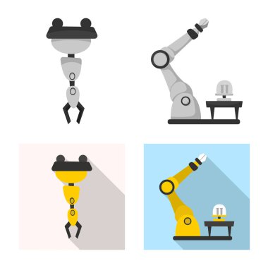 Robot ve fabrika simge vektör Illustration. Hisse senedi için robot ve uzay vektör simge kümesi.