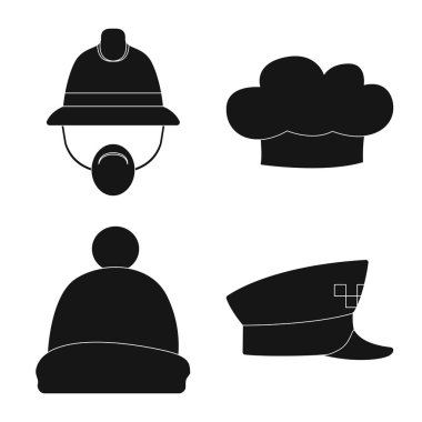 Şapkalar ve kap sembolü yalıtılmış nesne. Şapkalar ve hisse senedi için aksesuar vektör ikon koleksiyonu.