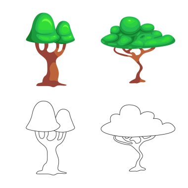 Ağaç ve doğa işareti vektör Illustration. Web için ağaç ve taç hisse senedi simgesi kümesi.