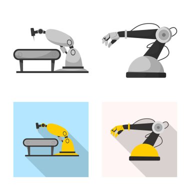 Robot ve fabrika logo vektör tasarımı. Robot ve uzay hisse senedi vektör çizim seti.
