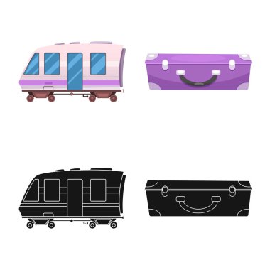 Tren ve istasyon logo vektör tasarımı. Hisse senedi için tren ve bilet vektör simge kümesi.