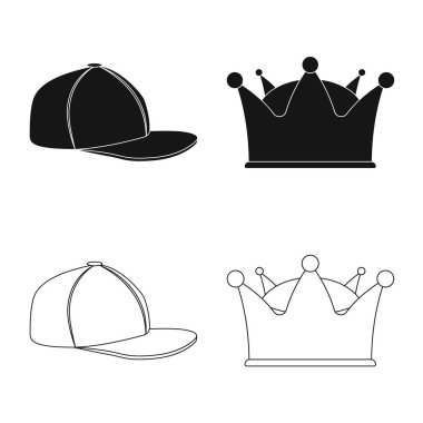 İllüstrasyon işareti şapkalar ve kap vektör. Şapkalar ve hisse senedi için aksesuar vektör ikon koleksiyonu.