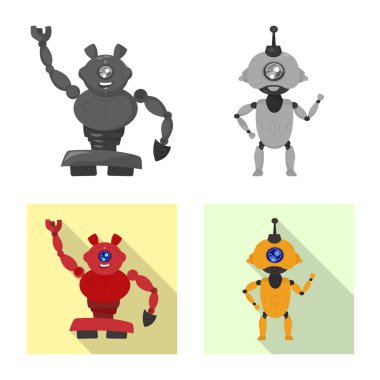 Robot ve fabrika işareti vektör tasarımı. Robot ve uzay hisse senedi simgesi için web topluluğu.