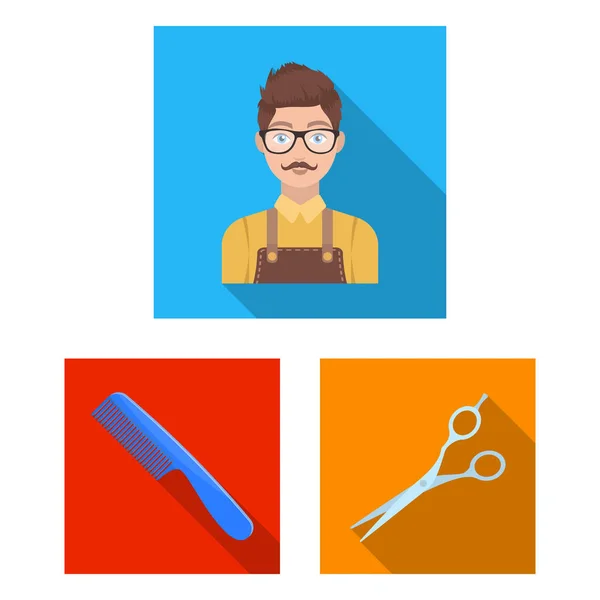 Friseursalon und Ausstattung flache Ikonen in Set-Kollektion für Design. Haarschnitt und Rasur Vektor Symbol Stock Web Illustration. — Stockvektor