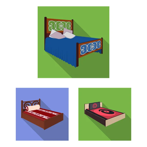 Different beds flat icons in set collection for design. Furniture for sleeping vector isometric symbol stock web illustration. — Stock Vector
