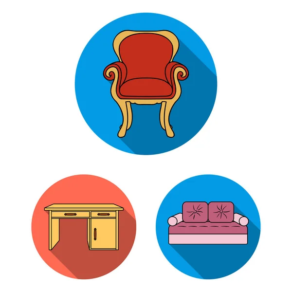 Muebles e interiores iconos planos en la colección de conjuntos para el diseño. muebles para el hogar vector símbolo stock web ilustración . — Archivo Imágenes Vectoriales