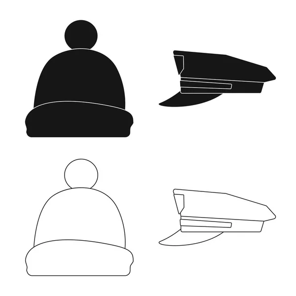 Vektorillustration von Kopfbedeckung und Mützensymbol. Kollektion von Kopfbedeckungen und Zubehör. — Stockvektor