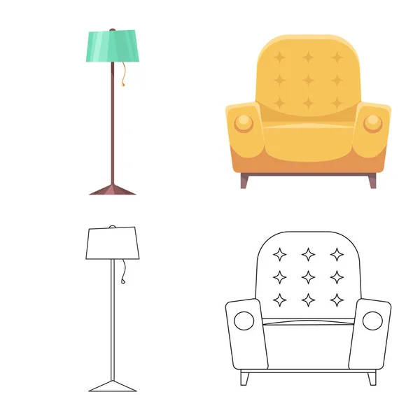 Векторная иллюстрация мебели и знака квартиры. Коллекция мебели и векторных иллюстраций для дома . — стоковый вектор
