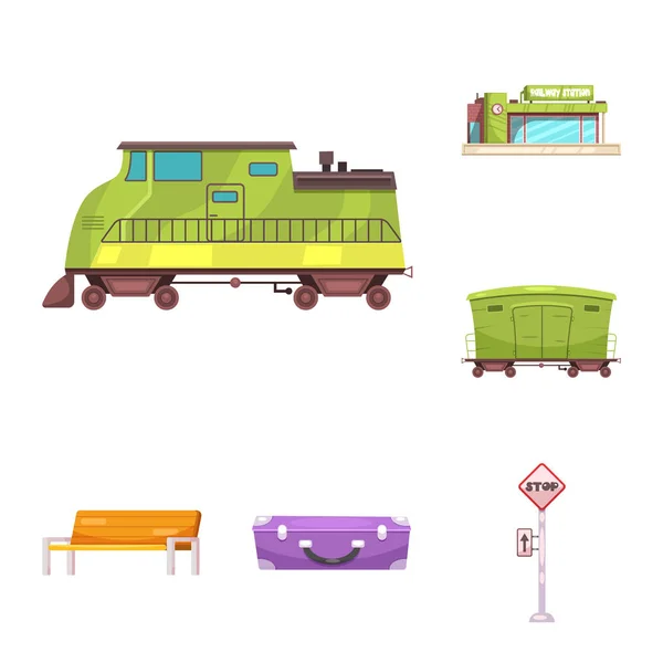 Vector illustration of train and station icon. Collection of train and ticket stock symbol for web. — Stock Vector