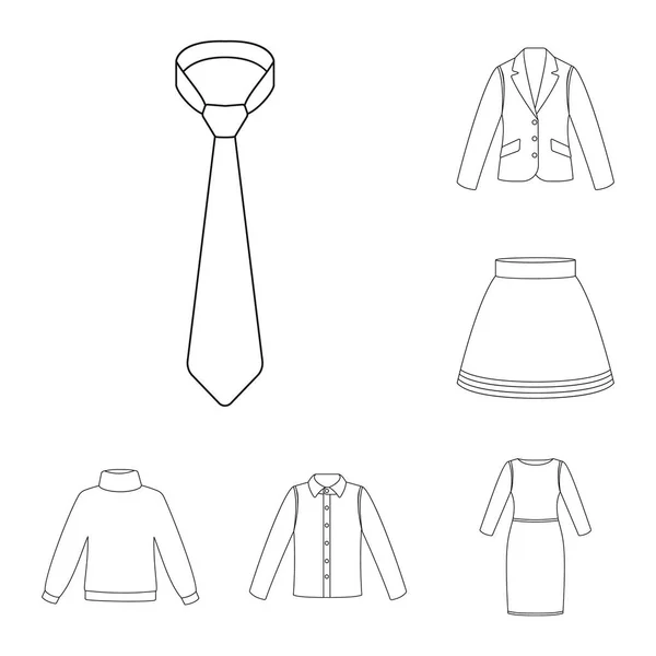 Diferentes tipos de ícones de contorno de roupas na coleção de conjuntos para design. Roupas e estilo vetor símbolo web ilustração . —  Vetores de Stock